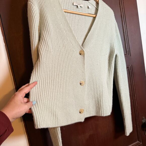 VINCE | Mint Green 100% Cashmere Shaker Knit Chunky Cardigan Sweater | Medium - Picture 3 of 7